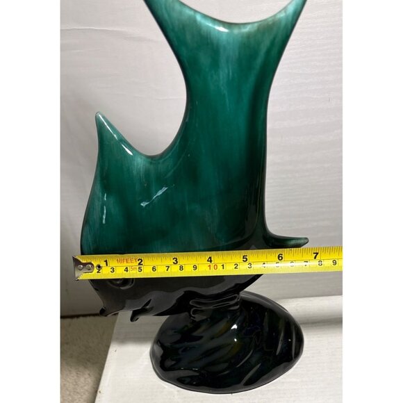 Evangeline Pottery Angel Fish Figure Black Green Drip Glaze 11.75" MCM Stunning - Picture 11 of 11